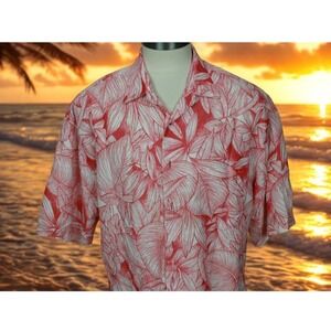 BAMBOO CAY Resort Men's Hawaiian Camp Shirt Modal Poly Red White Floral 2XL